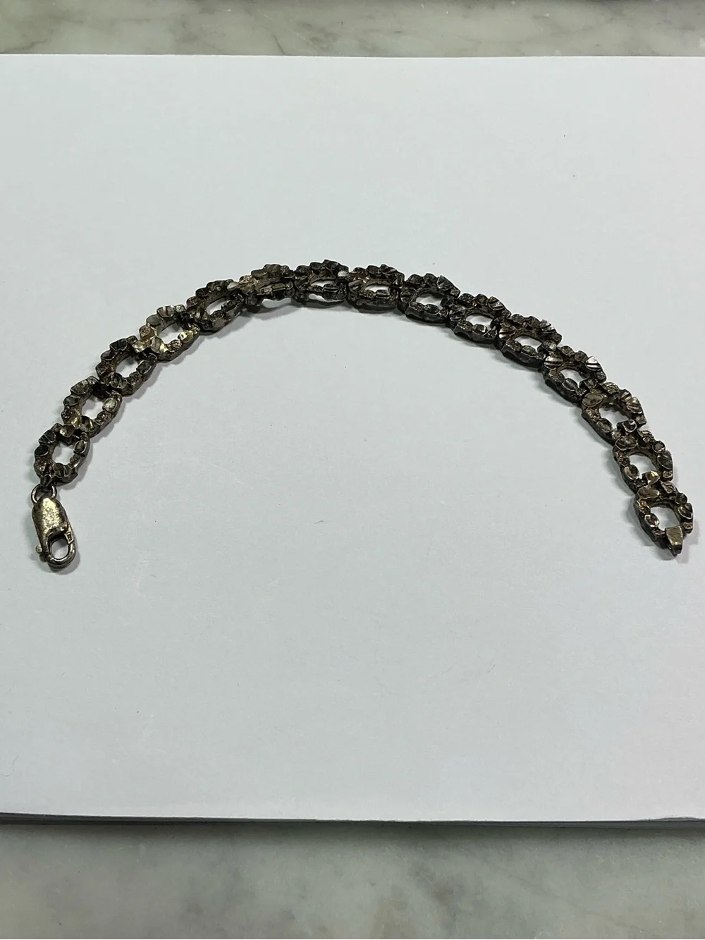 Sterling Silver Diamond Cut Square Link Bracelet. 7 inches long
